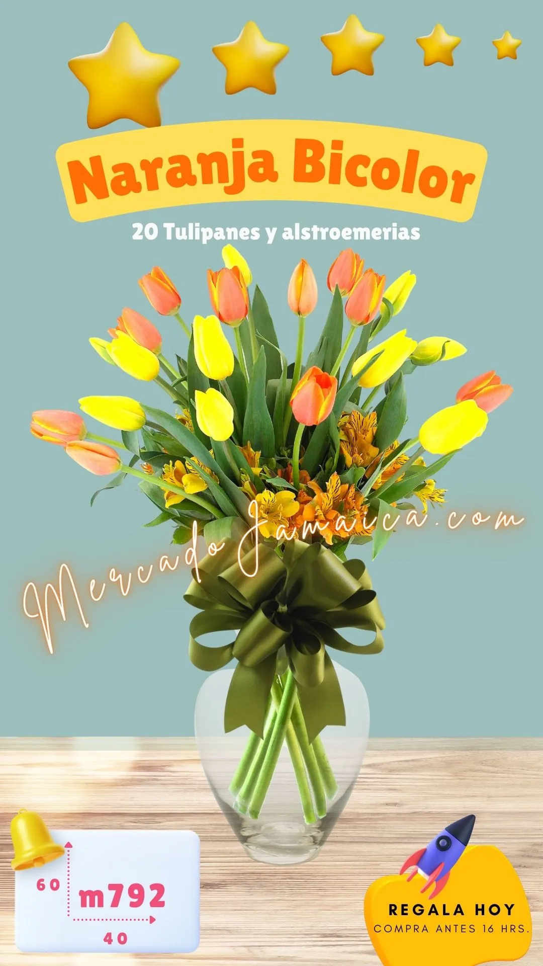 Enviar flores tulipanes naranja bicolor !