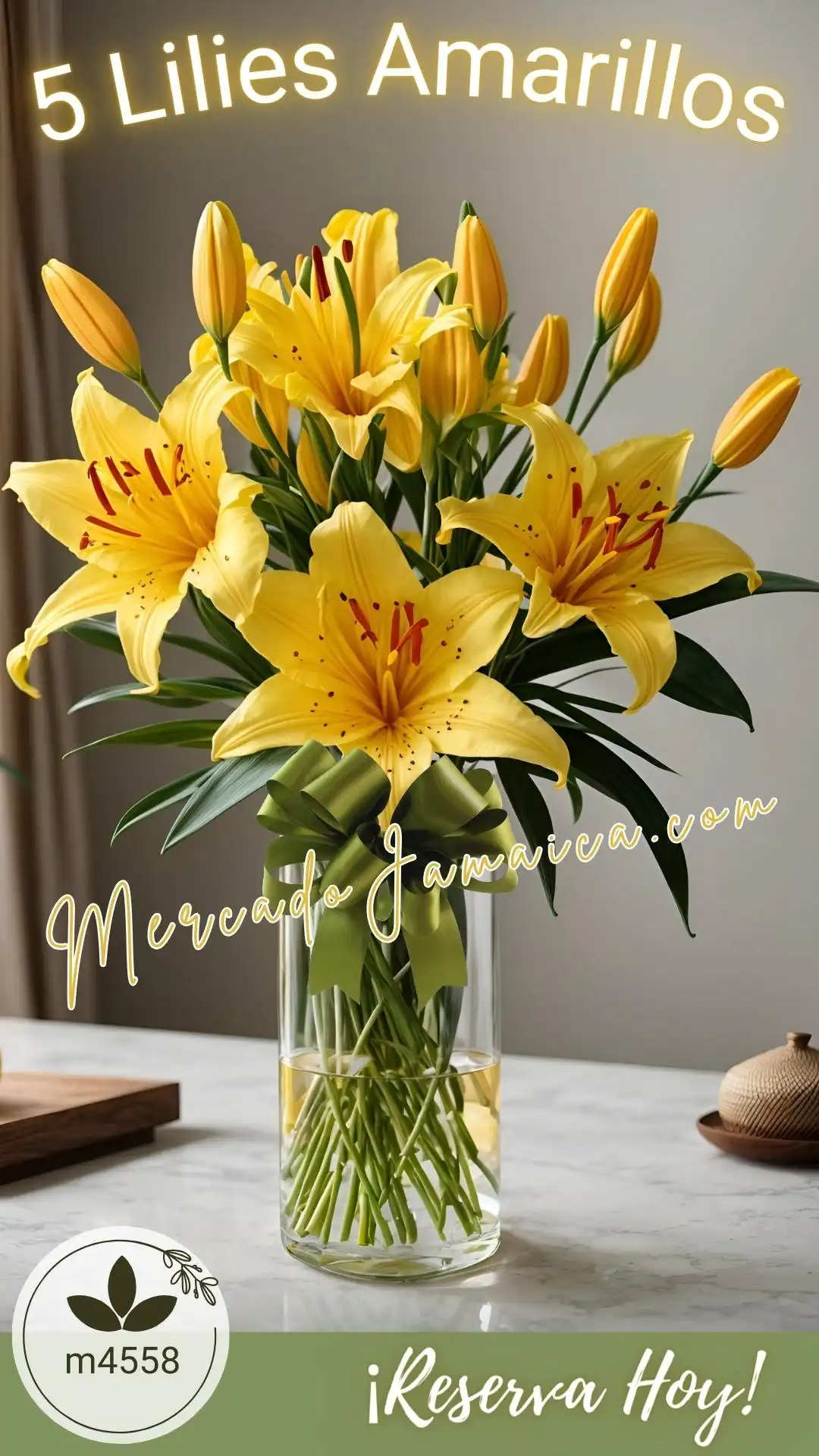 Arreglo floral con 5 lilies amarillas
