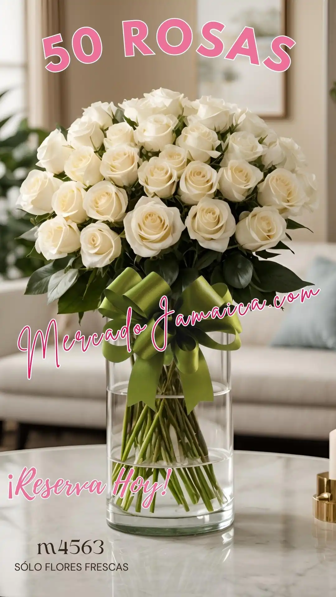 Elegante susurro con 50 rosas blancas