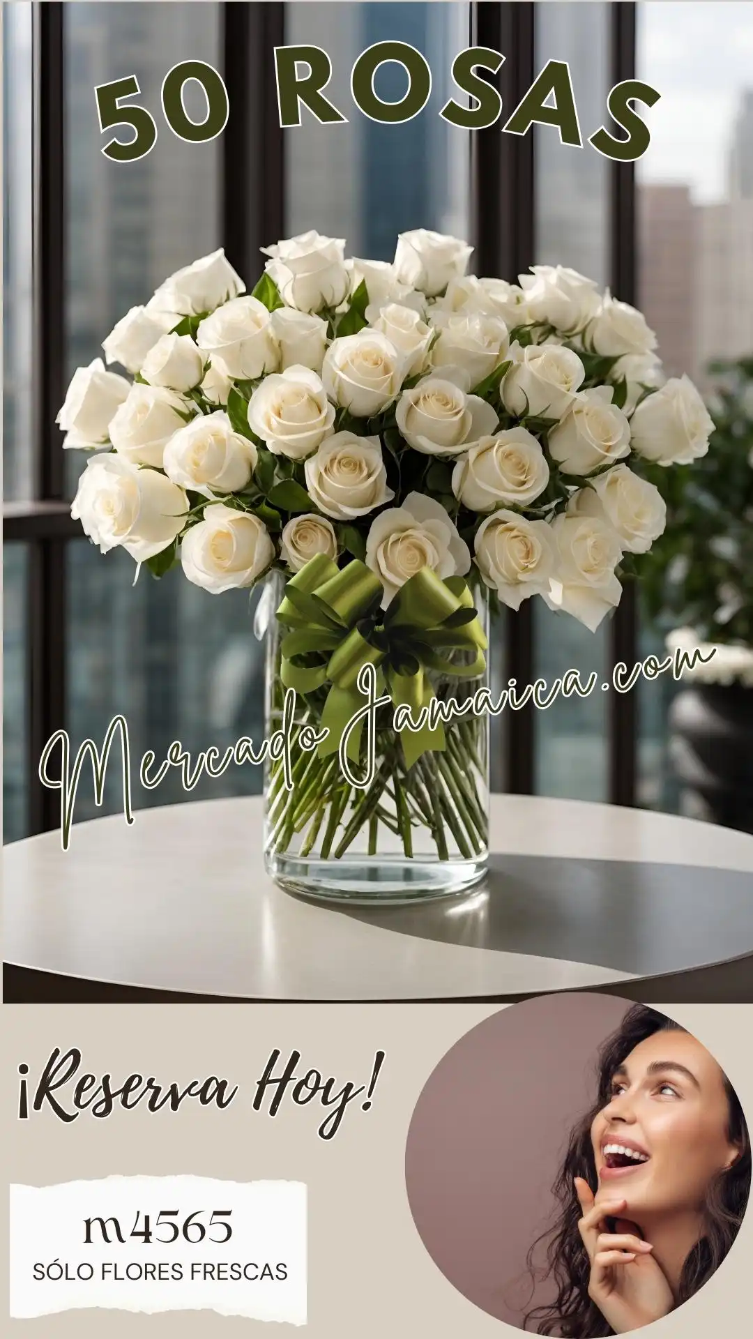 Brisa floral con 50 rosas blancas