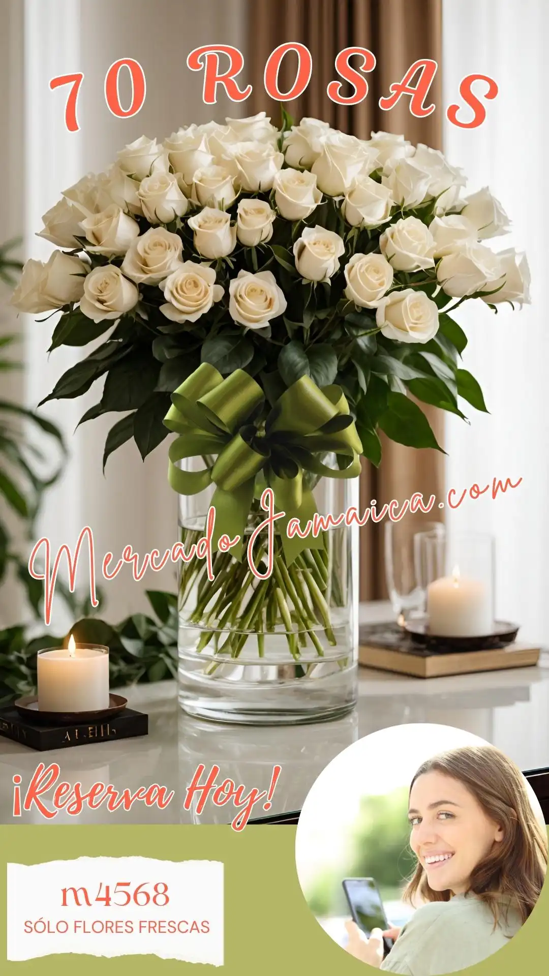 Romance eterno 70 rosas blancas